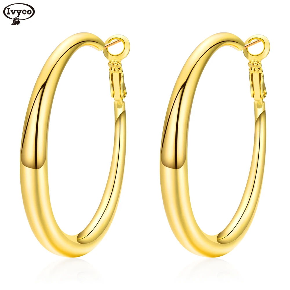 

S925 Silver Needle Round Hoop big huggie large Earrings Gold Plated Surface Polished Bamboo Hoop Earrings