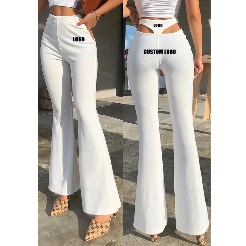 

Free Shipping Fashion Women Outfit Casual Flare Pants The waist is hollow-out Ribbed Knit Trousers Casual Pant Style FLARE PANTS, Customized color