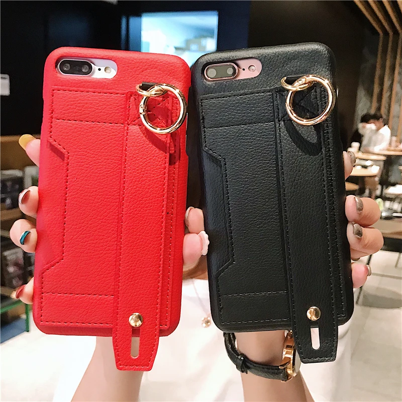 

2021 new PU leather wallet phone case with card slot clip for iphone13 pro max xr iphone12 7se card holder hand strap phone case