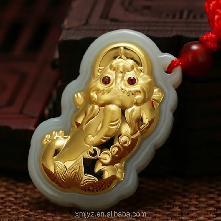 

Certified 3D Gold Inlaid Jade 4D Hetian Jade Pure Gold Inlaid With Diamond And Brave Men'S Pendant Wholesale