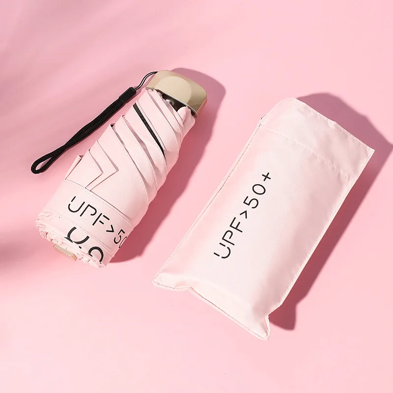 Women's Minimalist Modern Mini Pocket Umbrella with Custom Logo UV50+ Manual Control for Party
