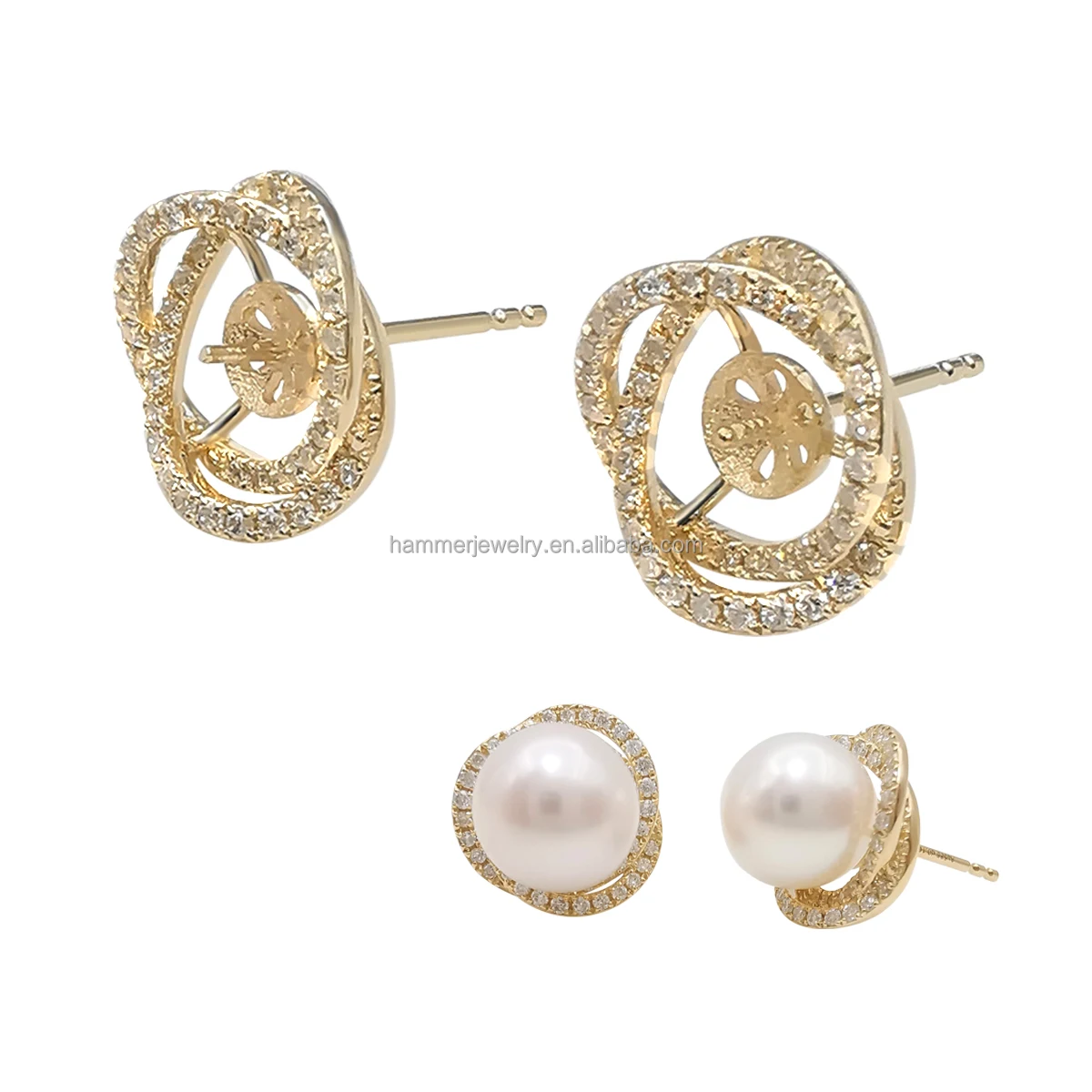 

Luxury 14K Solid Gold Custom Earrings Base Semi Mounts for Pearl Earring Setting Jewelry Making