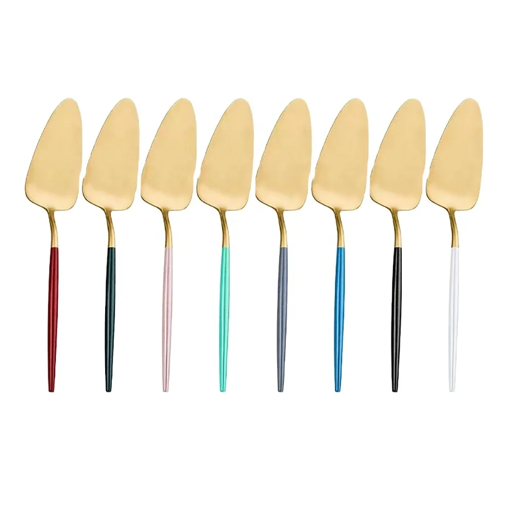 

New Fashionable Design Long Shank Gold Plating Cake Shovel 304 Stainless Steel Pizza Shovel Colorful Cake Server