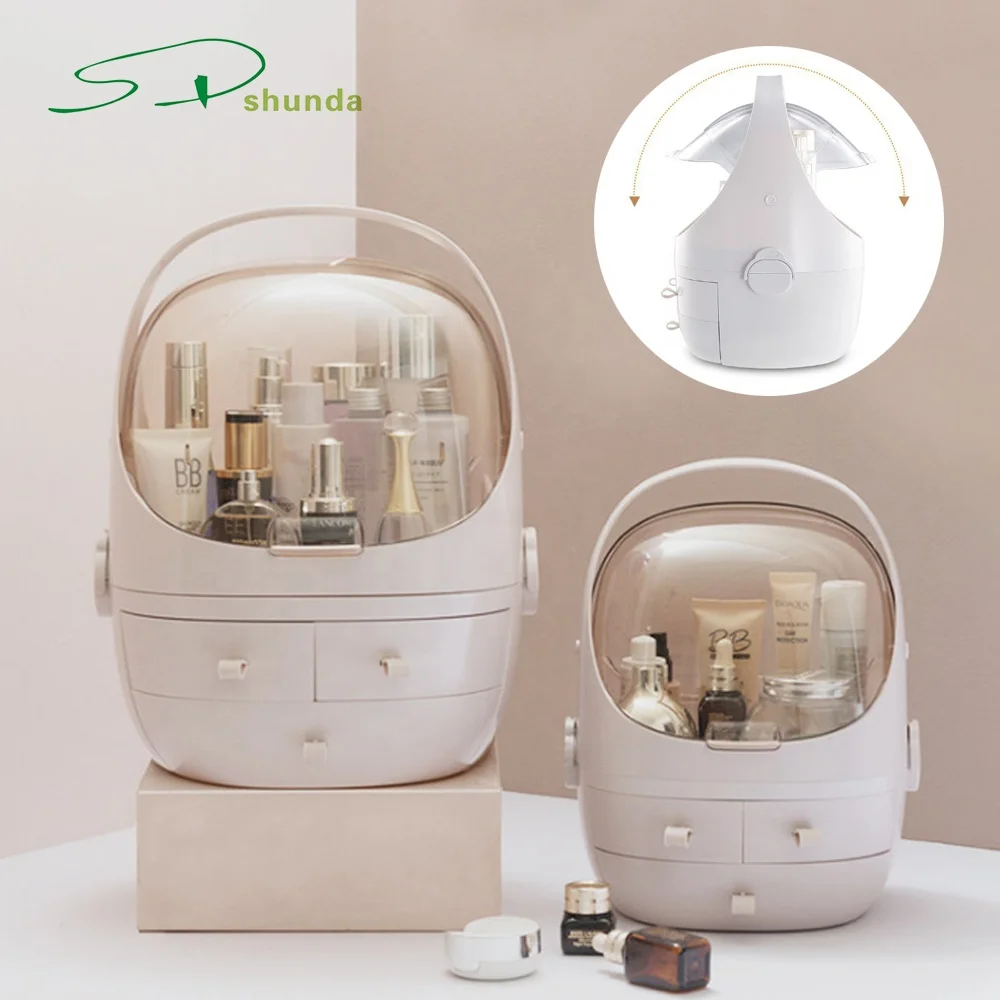 Amazon 360 Degree Rotating Diamond Section Clear Beauty Case Jewellery Display Cosmetic Container Acrylic Make Up Organizer
