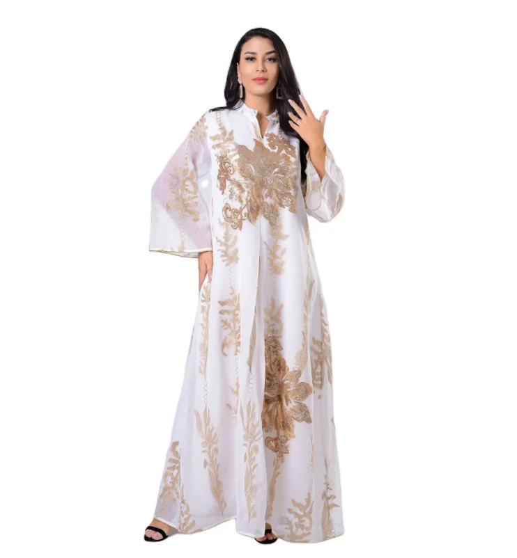 

Dubai gold beaded embroidered gauze robe Muslim women's robes for Eid al-Fitr