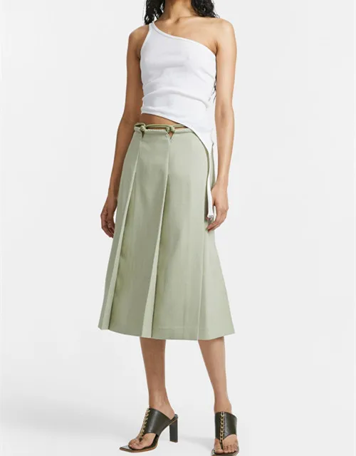 

2021 New Arrival Mid-Rise Box Pleat Solid Color Long Skirt, Shown
