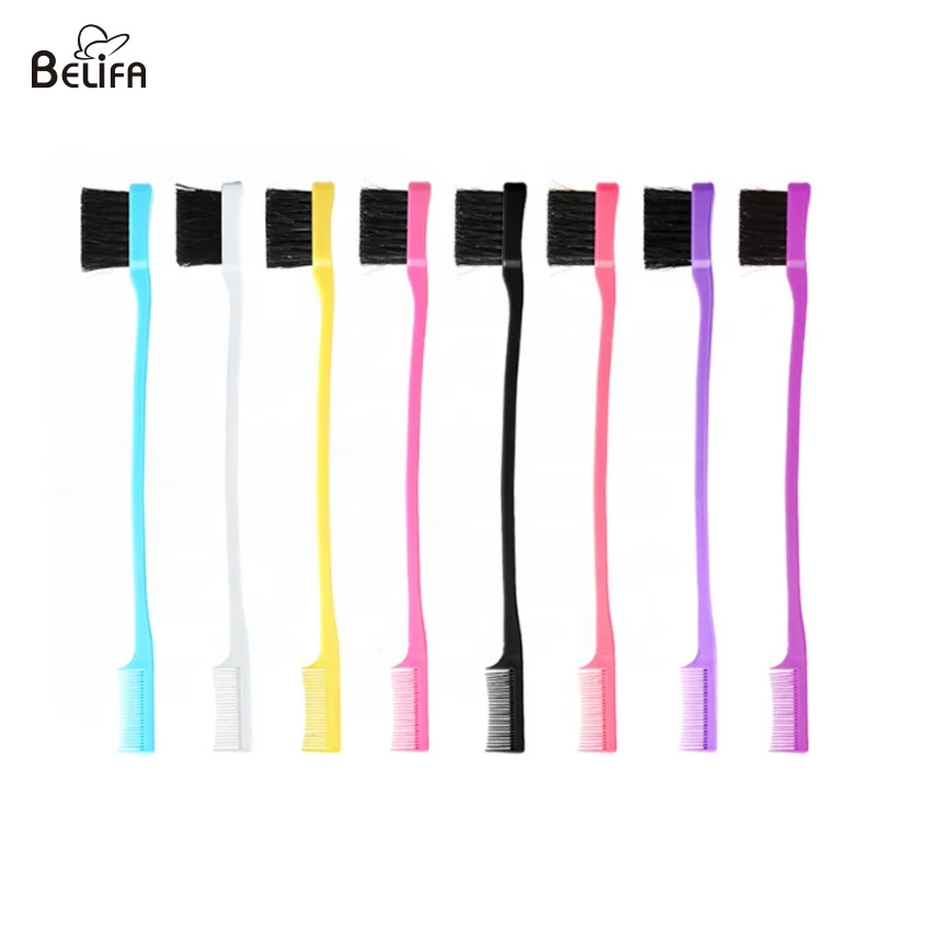 

Wholesale custom private label black white pink purple yellow style mini double sided comb and edge control brush comb for hair