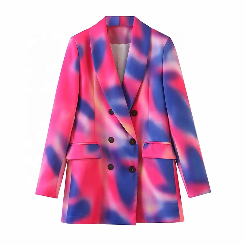 

Stock neon colour tie dye double-breasted suit women blazers jackets