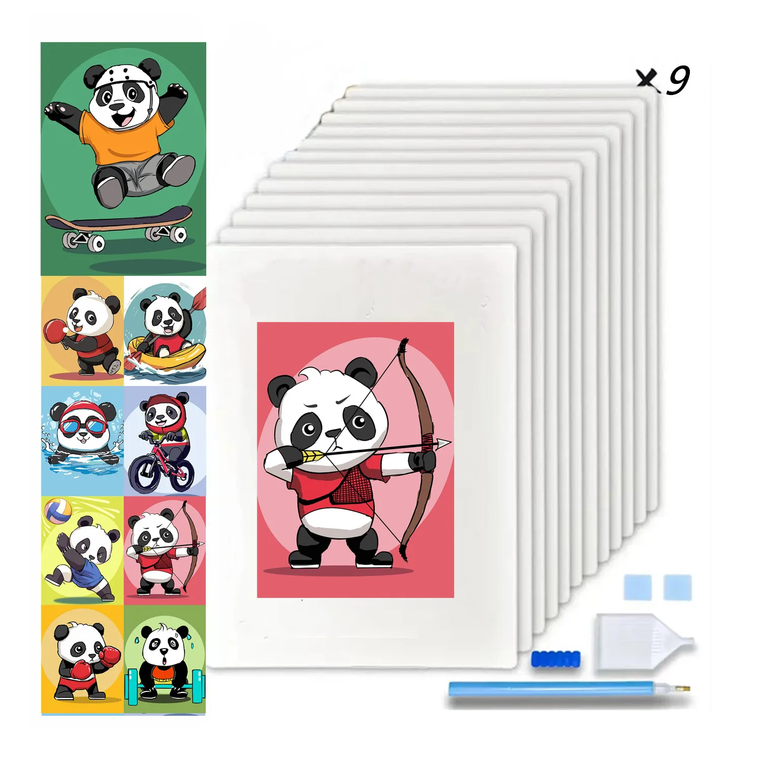 R-Mini003 9pcs Mini Diamond Paintings Panda Canvas Art Custom Mini Diamond Painting Kit for Kids