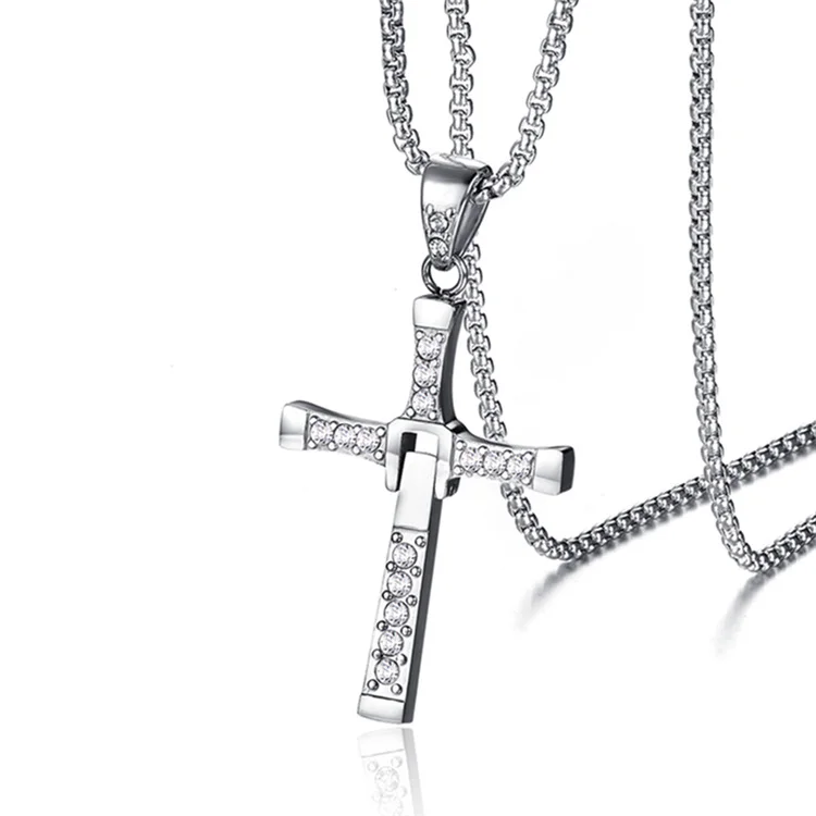 

Fast&Furious Gold Plated Stainless Steel Cross Pendant Necklace CZ Cross Necklace for Men