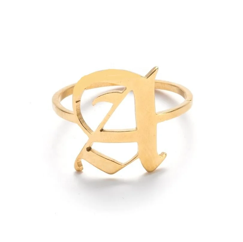 

wholesale exquisite fashion gold-plated ring 26 Initial Letter stainless steel rings for men and women
