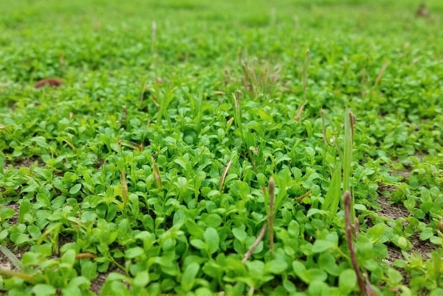 Close-up view of micro clover seedlings emerging from soil