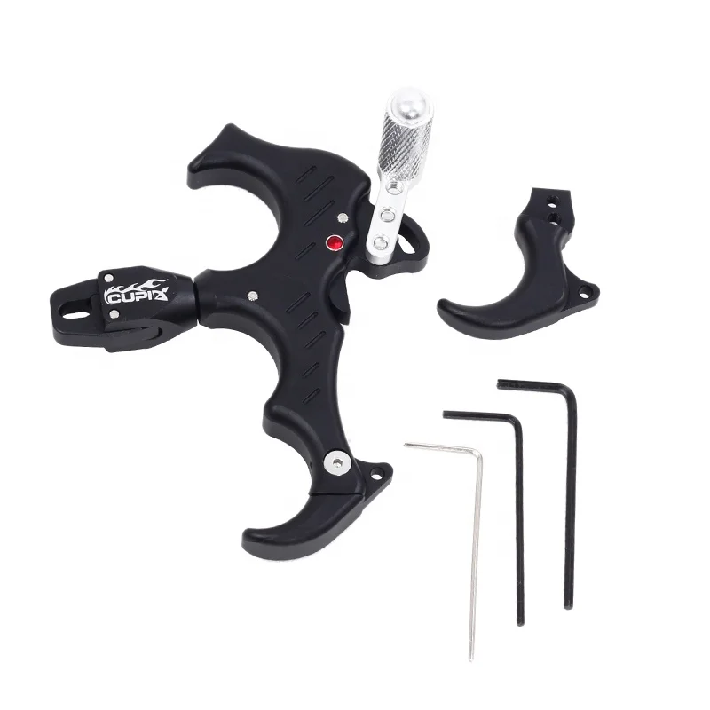 

Practical Archery Bow Release Aid 3 or 4 Finger Thumb Caliper Adjustable 360 Degree Grip Outdoor Hunting Release, Black