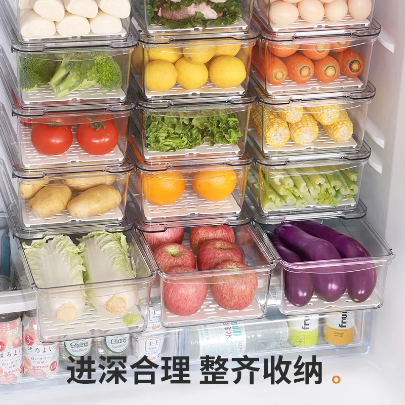 

Refrigerator Organizer Bins Stackable Fridge Organizers with Cutout Handles Cabinets Clear Plastic Pantry Food Storage Rack, Transparent