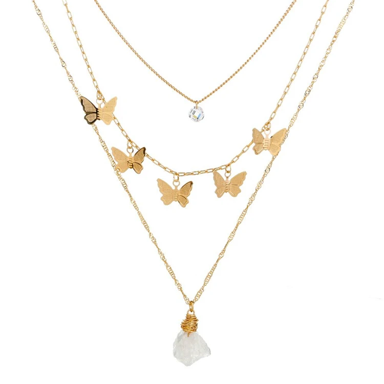 

Multilayer Butterflys Gold irregular semi-stone Pendant Necklace Choker Jewelry Gift for Women