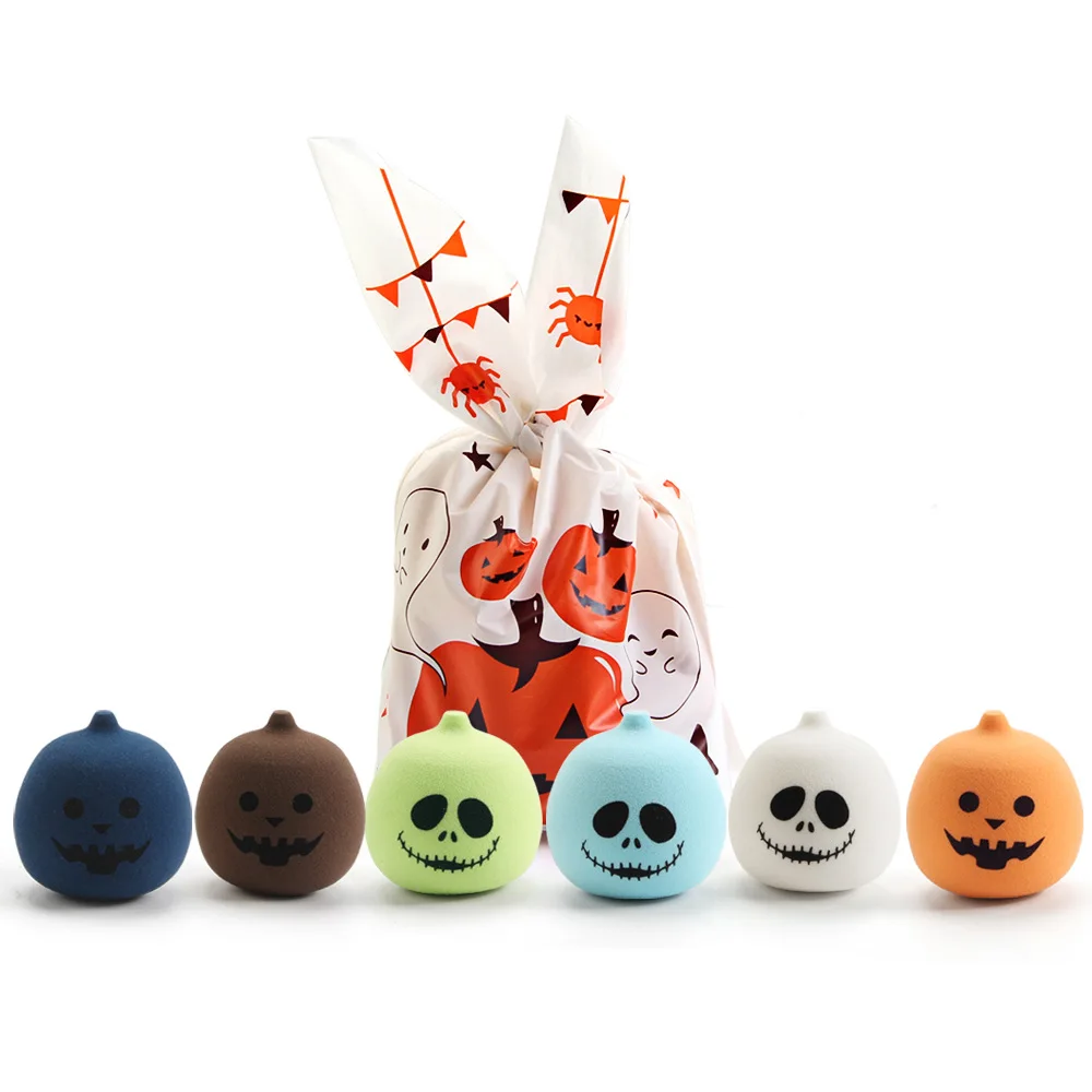 

6pcs Gifts Halloween Pumpkin Makeup Sponge Set Colorful Ghost Face Expression Make Up Puff Blender Cosmetic Egg Wholesale, As shown