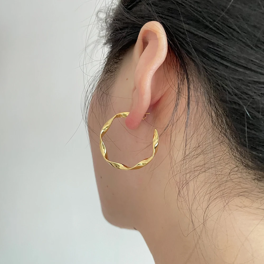 

Wave Shape Irregular Twisted Stainless Steel Earrings 18K Gold Plated Hoop Earrings Vintage Minimalist Titanium Steel Jewelry