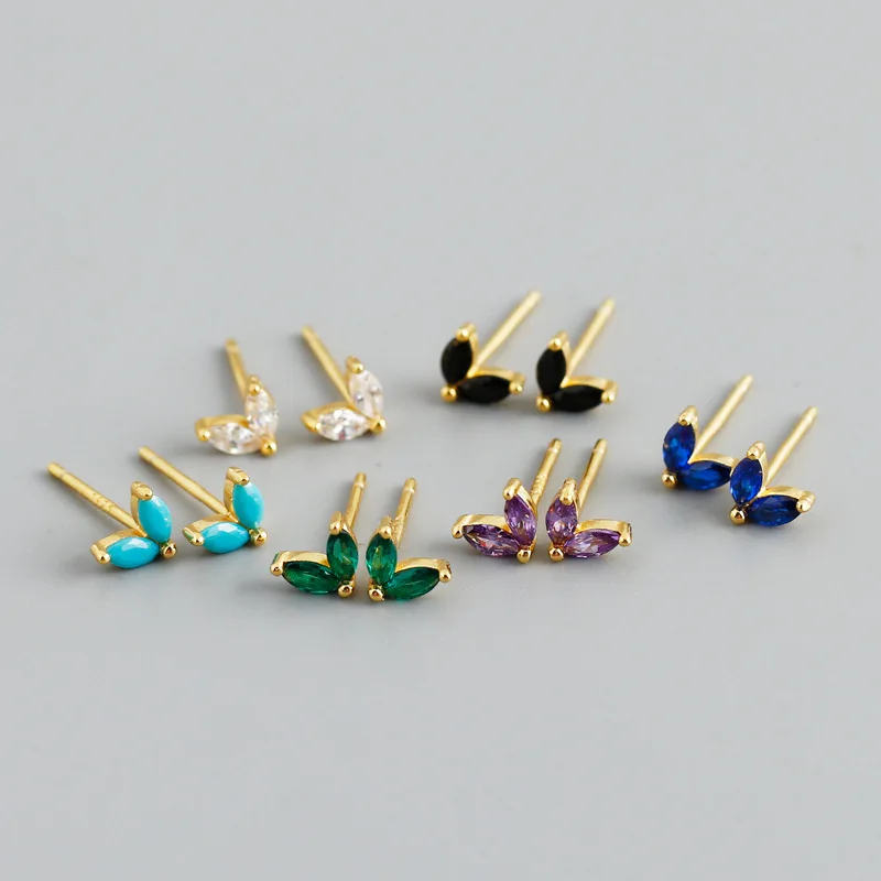 

EH1260 925 Sterling Silver Earrings Wholesale Gold plated Earrings Stud Colorful Zircon Heart Earrings Jewelry For Women, Platinum gold