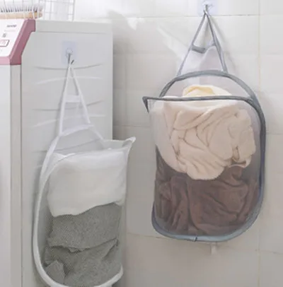 

Folding Net Dirty Clothes Basket, Household Laundry Basket, Self-adhesive Storage Basket, Bathroom Storage Storage Basket
