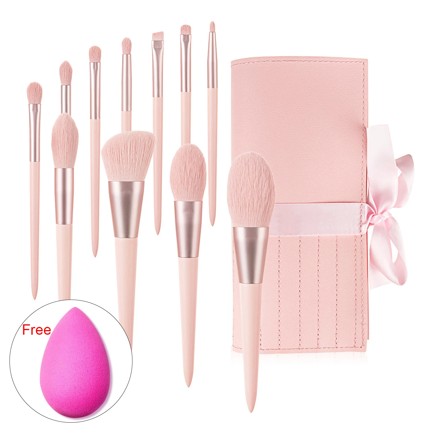 

BUEART Custom Logo 11pieces Pink Makeup Brushes Set Private Label Rose Vegan Make up Brush Set wood handle with Bag