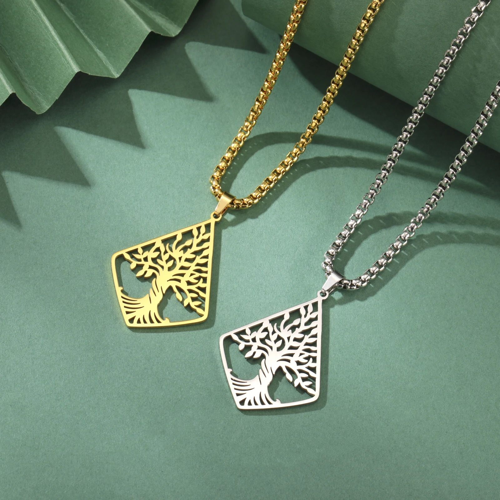 Myshape Tree of Life Necklace Geometry Rhombus Fashion Necklace Classic Tree Pendant Stainless Steel Jewelry Anniversary Gift