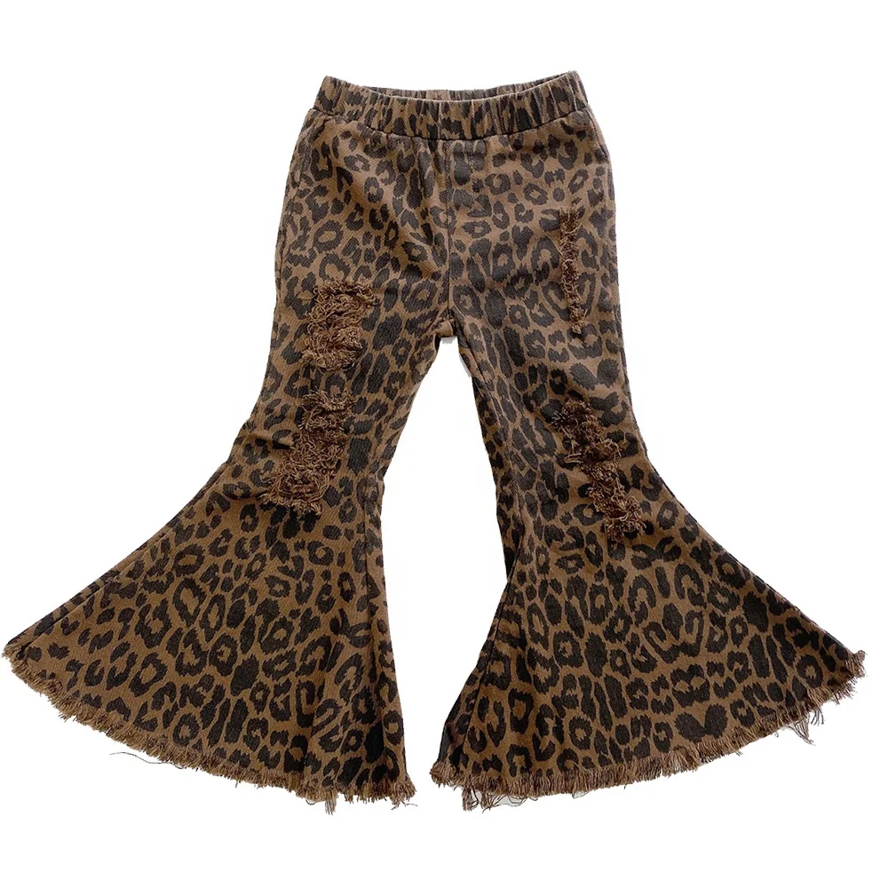 

2020 new arrive mommy and me baby kids leopard and tie dye denim flare bell bottom jean pants