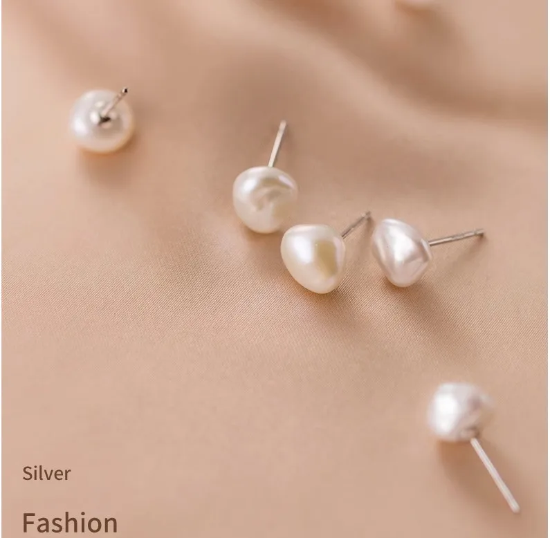 

fashion jewelry 925 sterling silver irregular Baroque pearls gold plated stud earrings for women