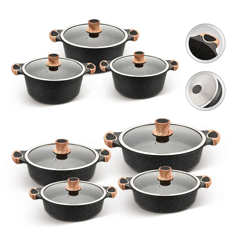 

Amazon top selling 10pcs medical stones non stick cookware set Marble coating kitchen cooking pot casserole pot