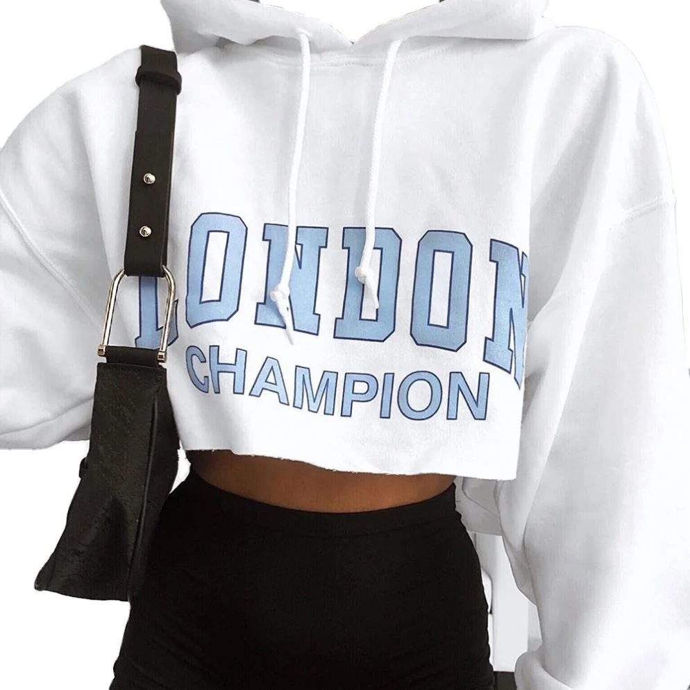 

best seller long sleeve hooded high quality hoodie crop pullover printed hoodies women