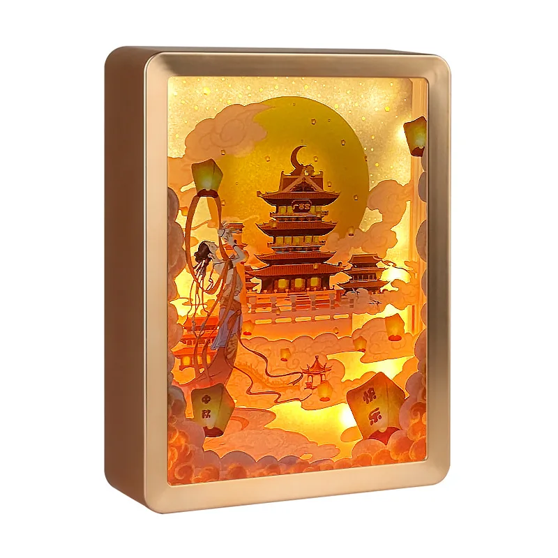 

Night Light Shadow TSZDD- 20 Holiday Creative Festival Present Home Decoration Creative 3D Light Shadow Paper Carving Frame, Golden