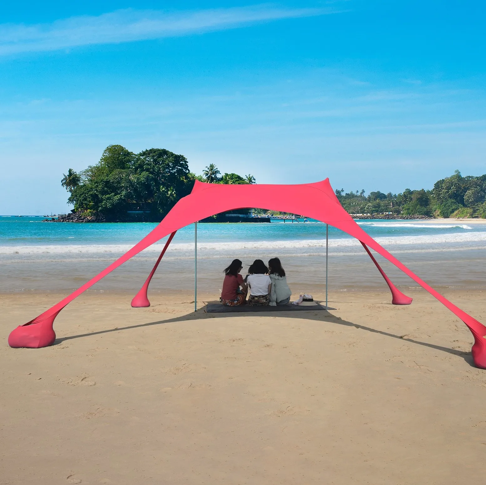 

Factory Beach Tent Sun Shelter Shade 7x5ft with Aluminum or Iron Poles Easy Pop Up, Blue or customization.