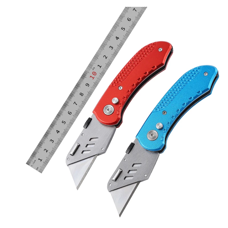 

replaceable blade folding knife aluminum handle Utility Knife pocket box cutter Quick Change Blade Carpet Knife Drywall Cutter