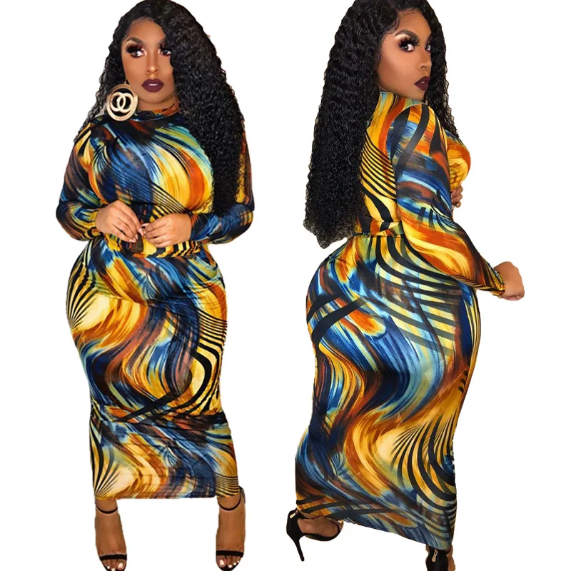 

Spring and summer new arrivals women's fashion print bag hip mid-length dress