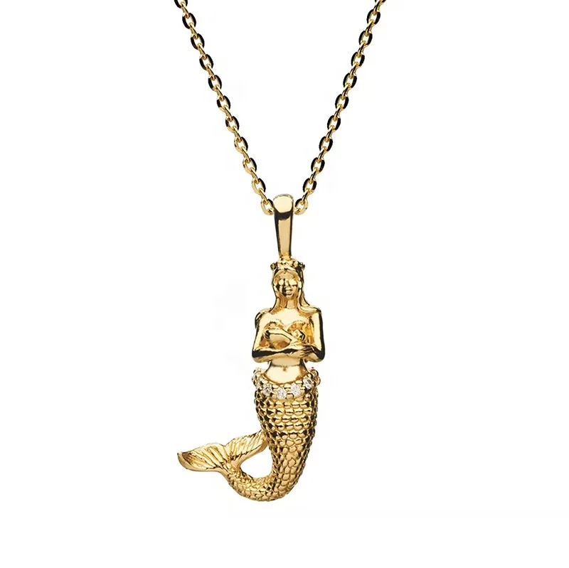 

Milskye fashion jewelry diamond drop pendant 925 silver mermaid charm necklaces