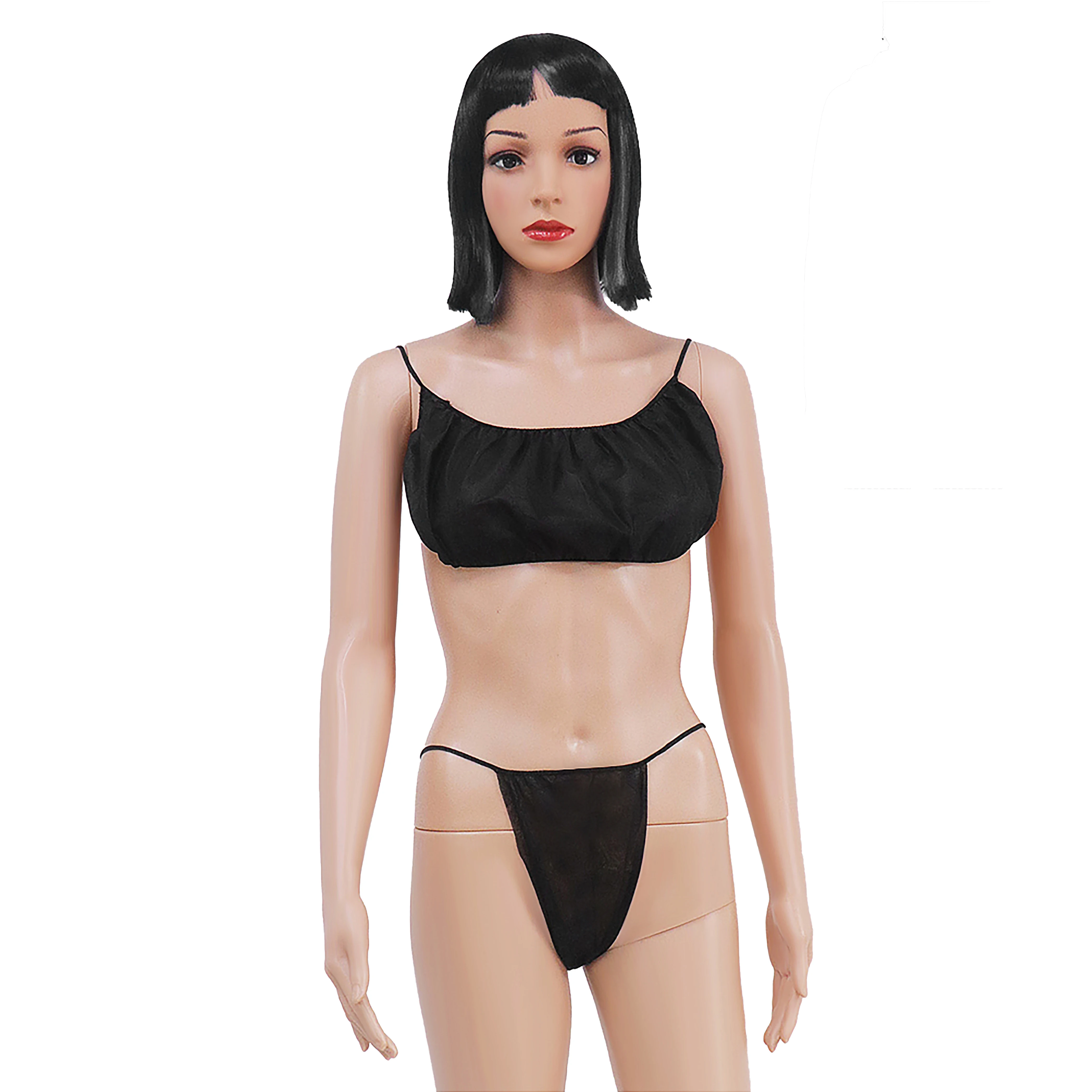 

Disposable bra & brief sets Nowoven thong bikini set, Black / white / blue/ customizable
