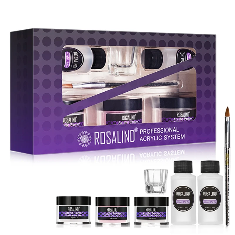 

Rosalind wholesale oem private label nail art acrylic powder system starter kit crystal nail powder set for nail extension