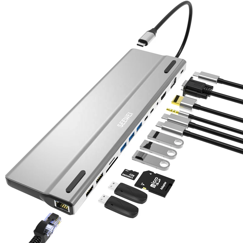 

Multifunction otg 4K 1080P USB 3.0 14 in 1 usb 3.1 type c hub For Computer Mobile Phone laptop Aluminium Shell hub