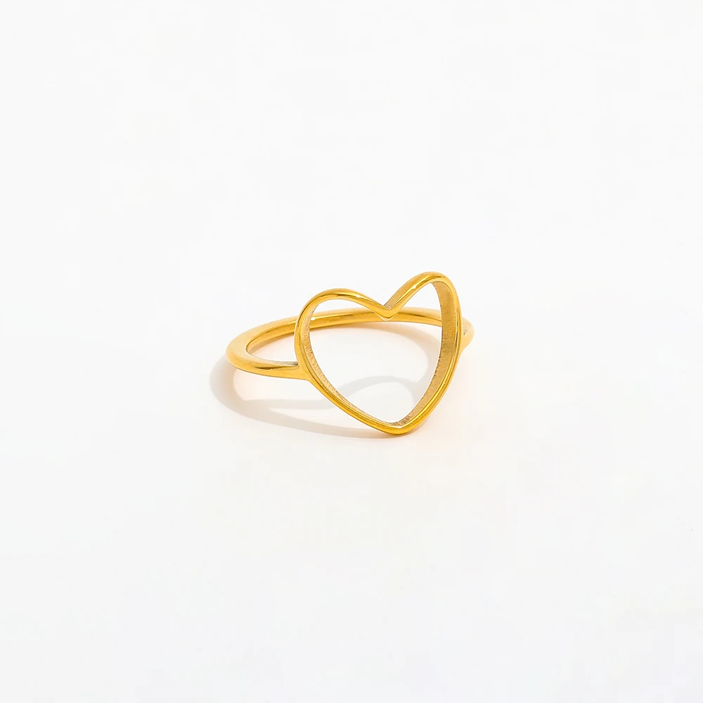 High End 18K PVD Gold Plated Heart Rings Stainless Steel Jewelry Women Gift