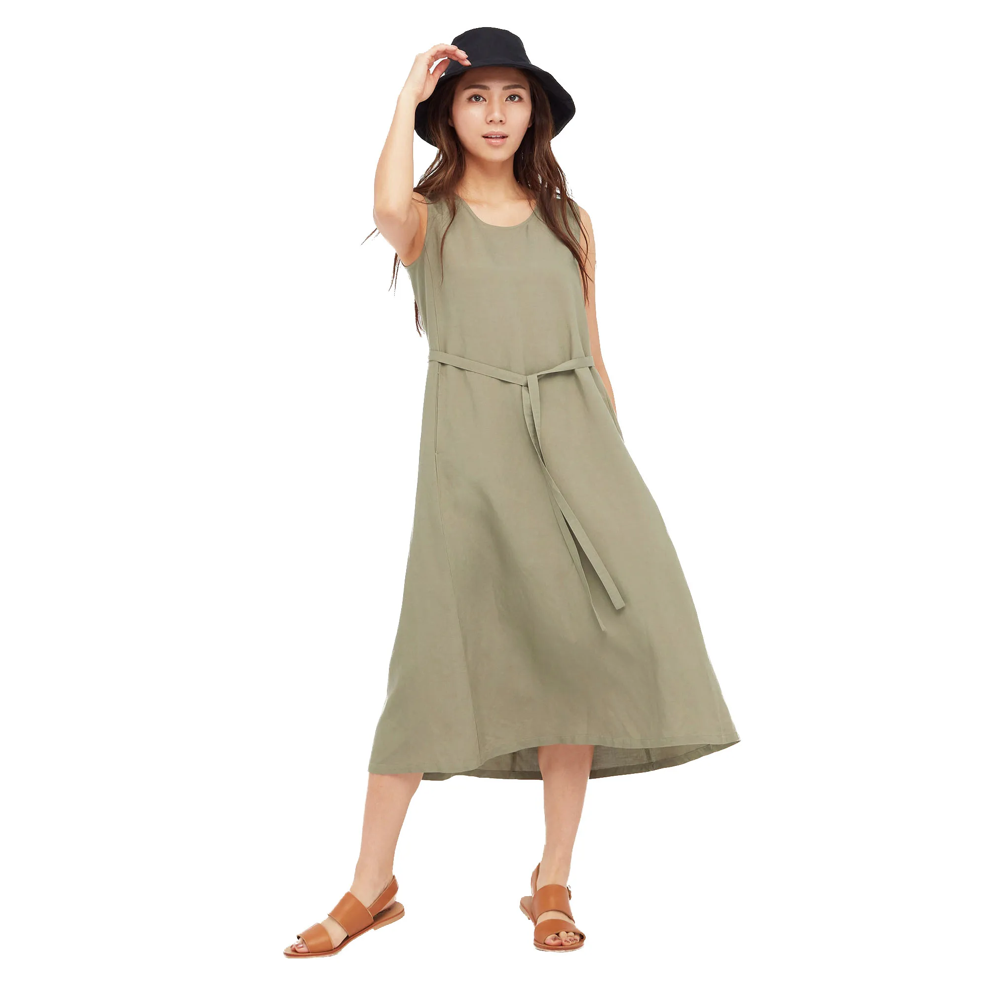 

Summer Casual Homewear Customized Women Linen-Blend Sleeveless A-Line Long Dress