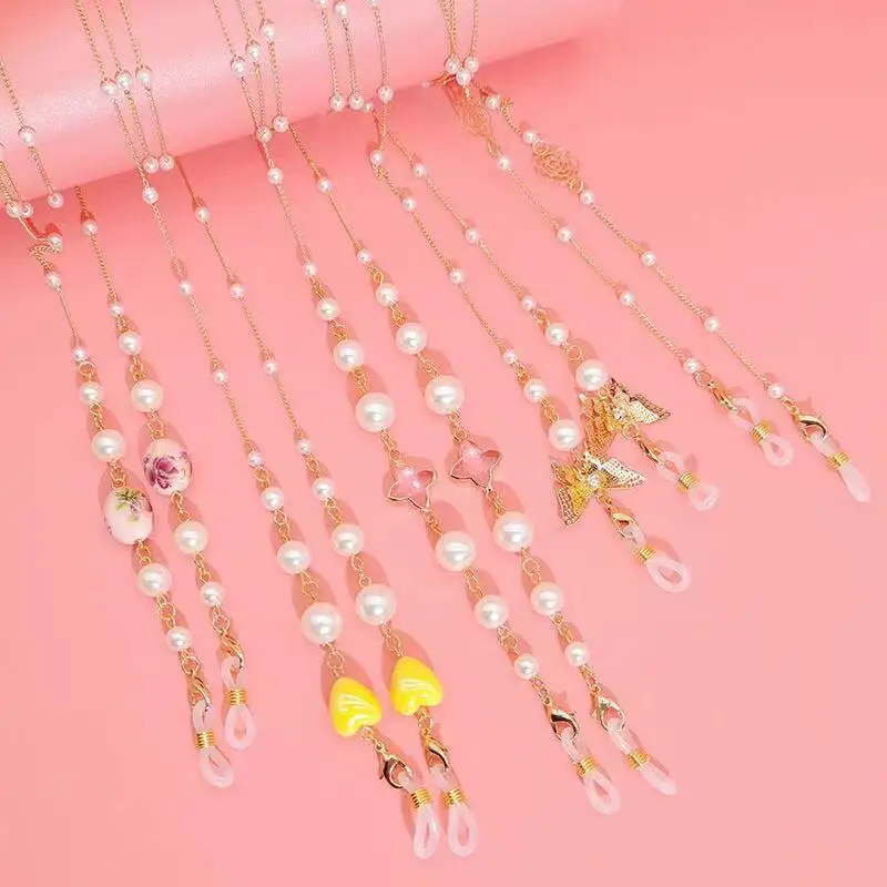 

2021 new designs pearl beaded necklace crystal sunglass eyeglasses chain