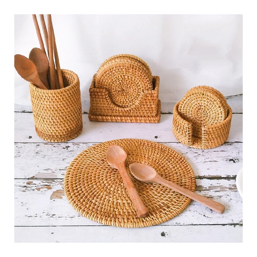 

Natural Woven Rattan teapot dish table bowl insulation mat coaster holder plate pad handmade placemat