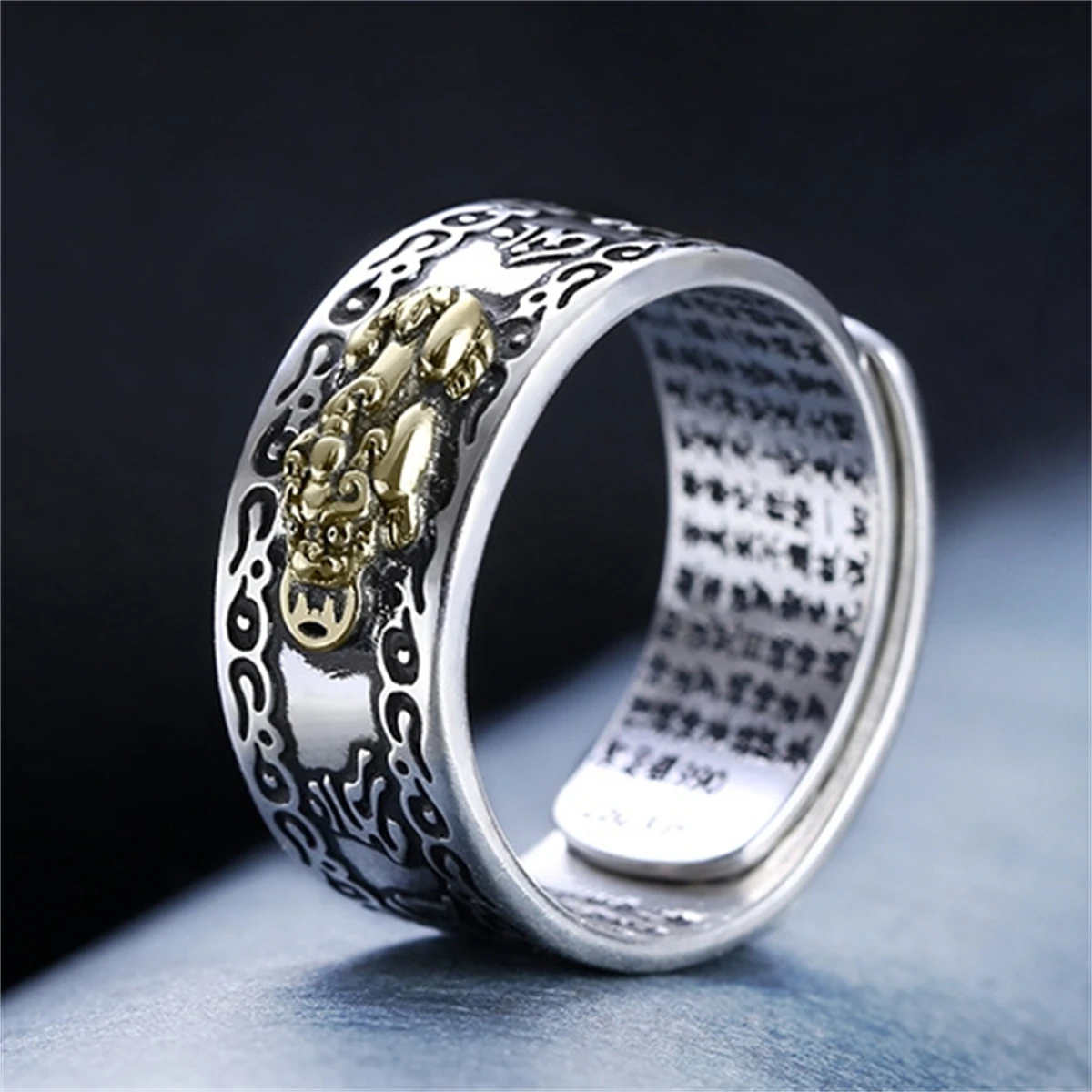 

Lucky Feng Shui Pixiu Ring Open Finger Ring Men Women Blessed Attract Wealth Jewelry Gift