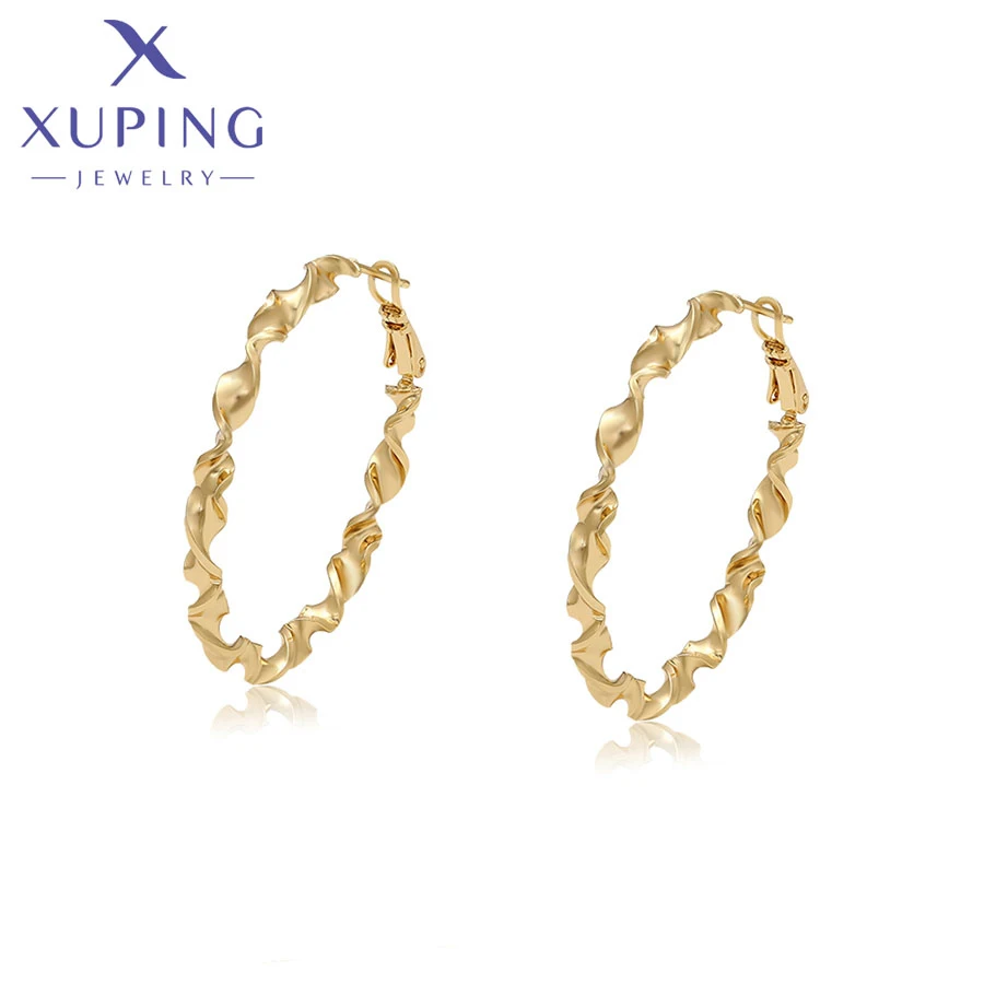 

X000773445 xuping jewelry fashion simple twist 14k gold plated hoop earrings women