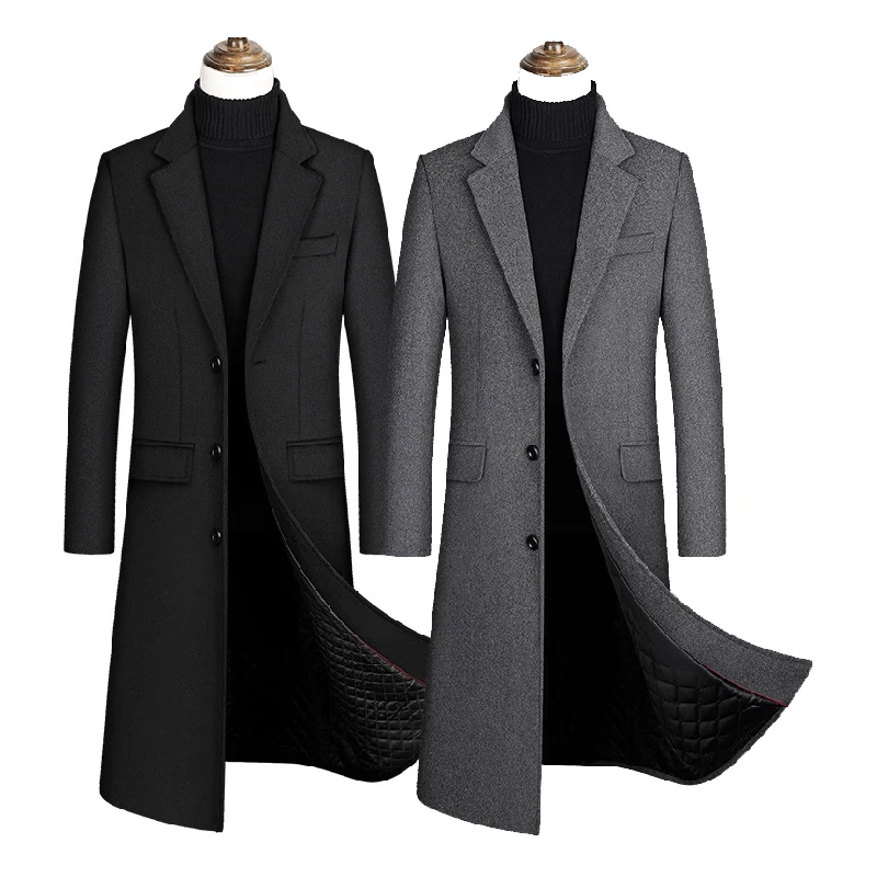 

Free logo Latest Design Woolen Coat Slim Fit Single Long Breasted Winter Men's Coat for Men, Customized color