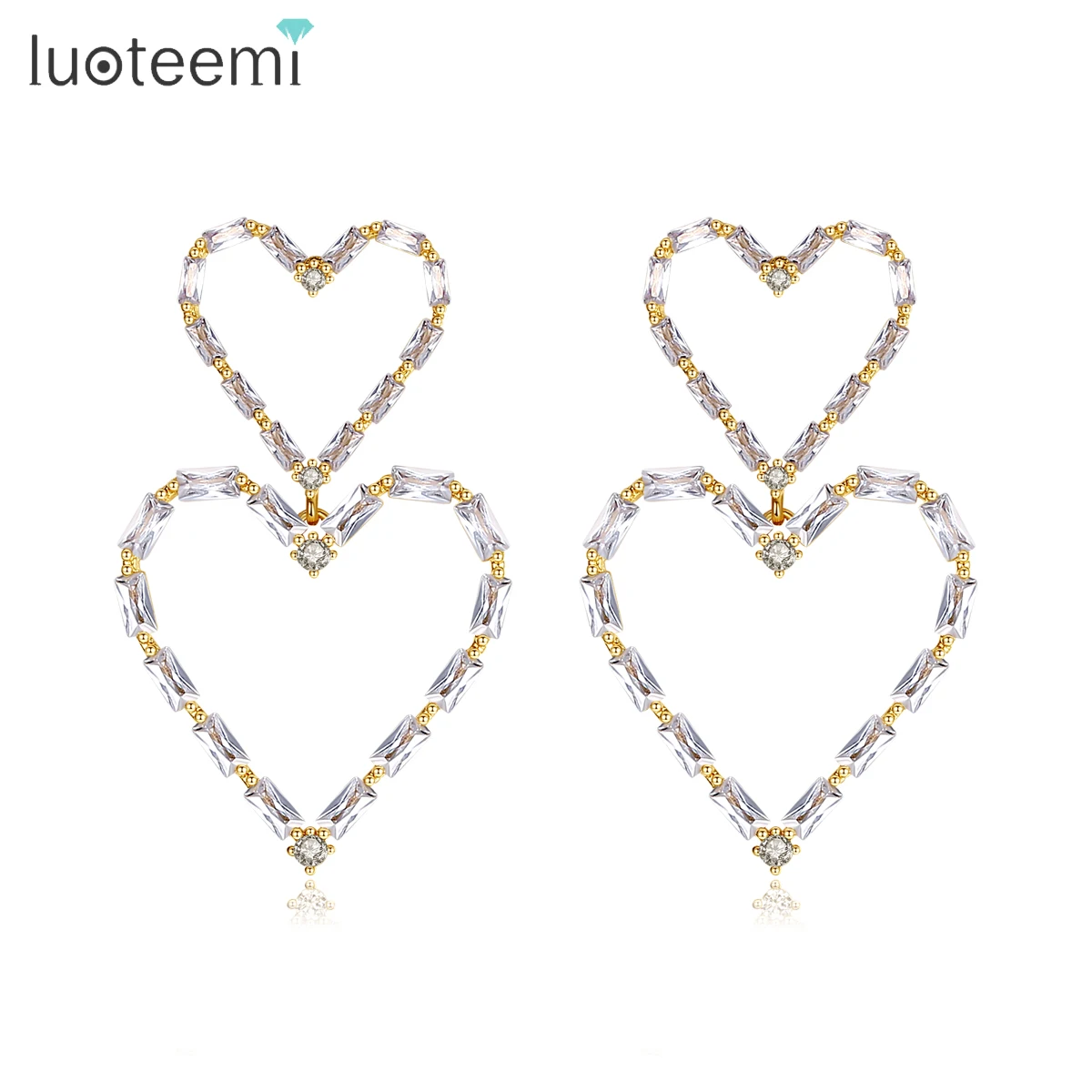 

LUOTEEMI Heart Fashion Cubic Sweet Earrings Korean Girls Earring Nickel Free Jewelry Wholesale