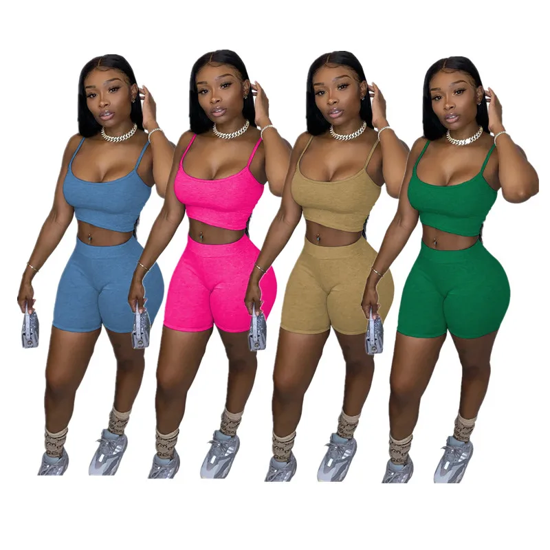 

2021 Summer shorts Sports Wears Jogger Lounge Outfit solid Two Piece Pant Set Biker Short 2 Piece Set Women, 10 colors