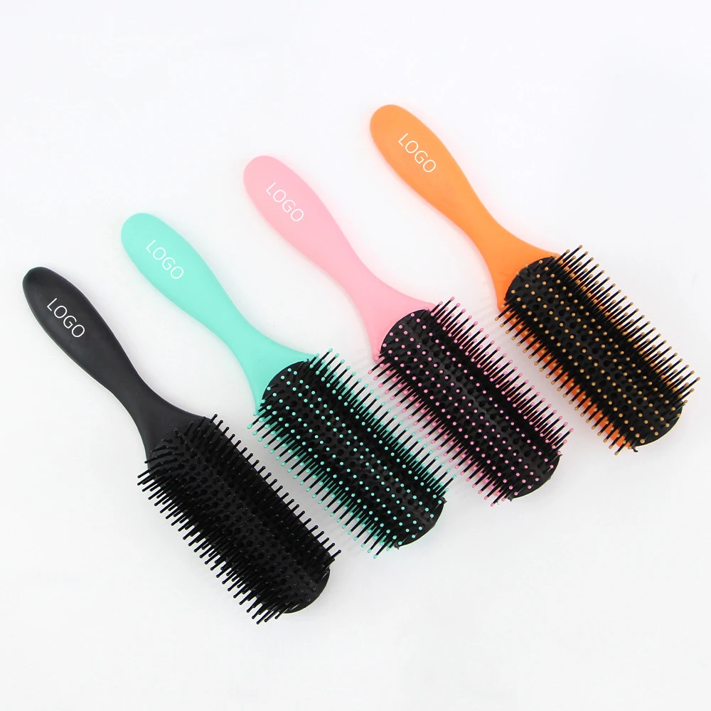 

Amazon Hot Sell Private Label Custom New 9 Row Bristle Style custom detangling hair straightener brush, As picture show