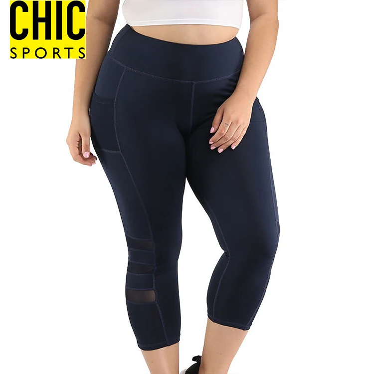 

OEM Gym Private Label Plus Size Women Workout Clothing Yoga Pants Mesh Joint Leggings Capri, Customized colors