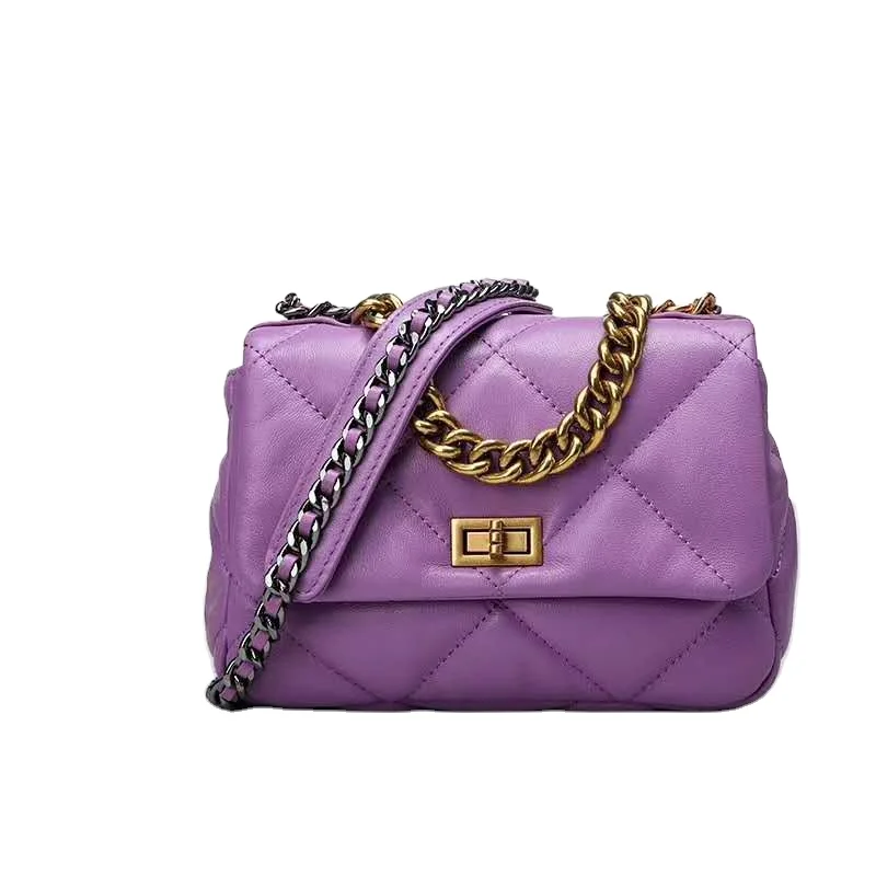 

Factory New mold unique design purple ladies handbag genuine leather sling bag for women 2021, More color