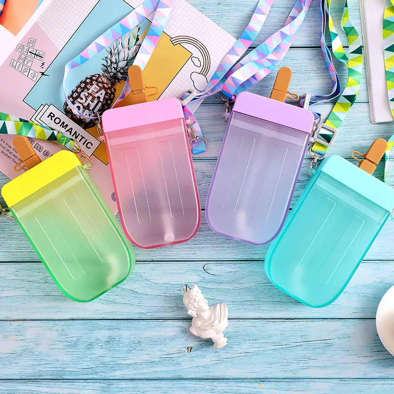 

Feiyou new arrival 2021 summer outdoor portable ice cream cups kids children bpa free plastic straw water bottle with rope, Color as pictures